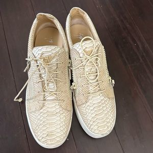 Giuseppe Zanotti Cream Snakeskin Sneakers - Size 45